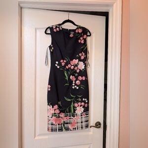 Vince Camuto Black and Pink Floral Midi Dress